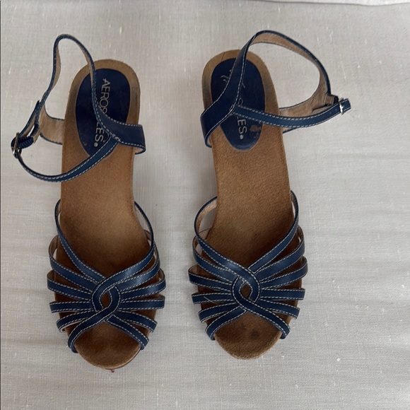 AEROSOLES Shoes - AEROSOLES Blue Peep-Toe Sandals with Ankle Strap